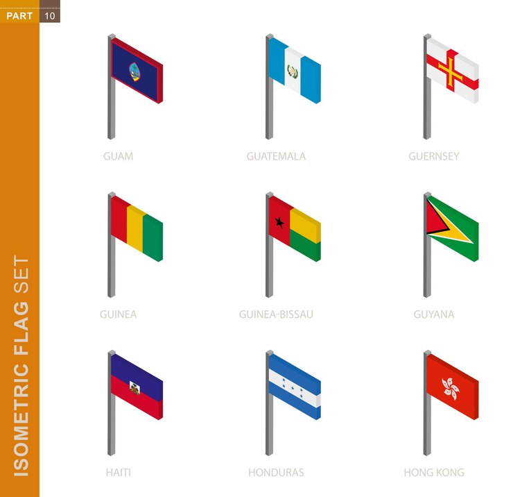 Vector colección de banderas isométricas aislado en blanco