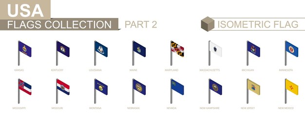 Colección de banderas isométricas, Estados de EE. UU. Establece la parte 2
