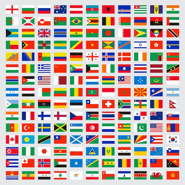 Vector colección de banderas del mundo leyes nombran símbolos independientes mapa vector banderas de colores vector ilustración colección de banderas nacionales del mundo internacional