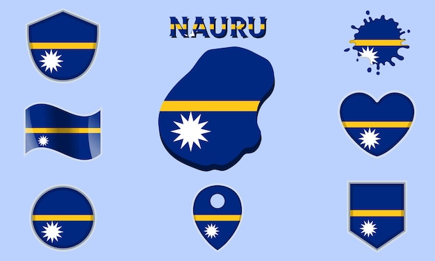 Colección de banderas nacionales planas de Nauru con mapa