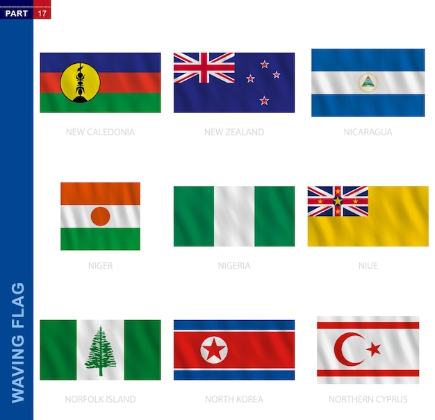 Colección de banderas ondeantes en proporción oficial nueve banderas vectoriales