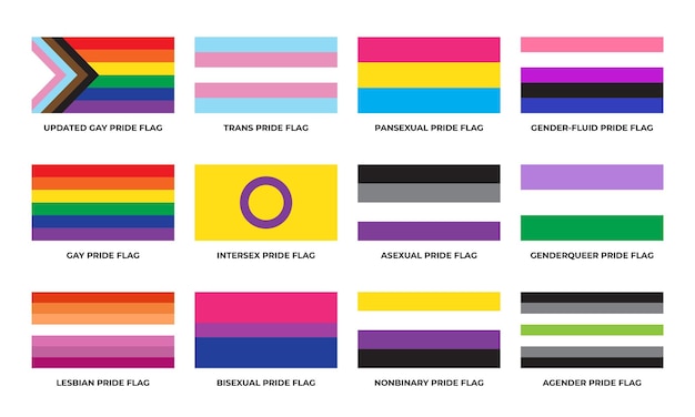 Vector colección de banderas de orgullo de identidad sexual lgbtq