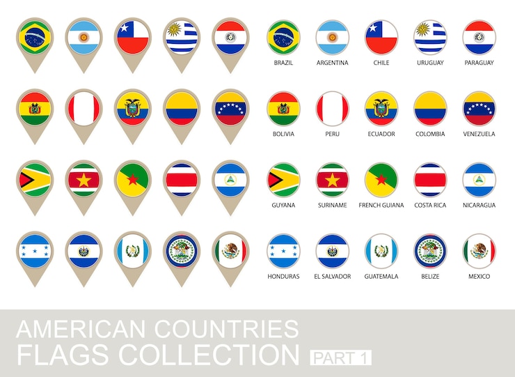 Vector colección de banderas de países americanos, parte 1, versión 2
