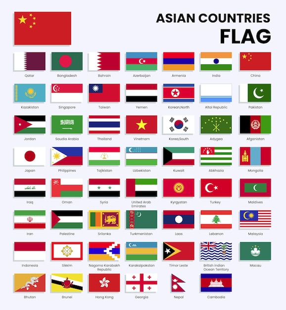 Vector colección de banderas de países de asia