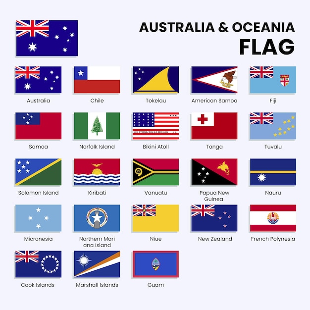 Vector colección de banderas de países de australia y oceanía