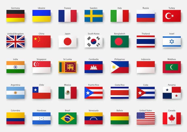 Colección de banderas de países en estilo realista