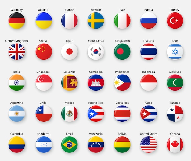 Colección de banderas de países en estilo realista