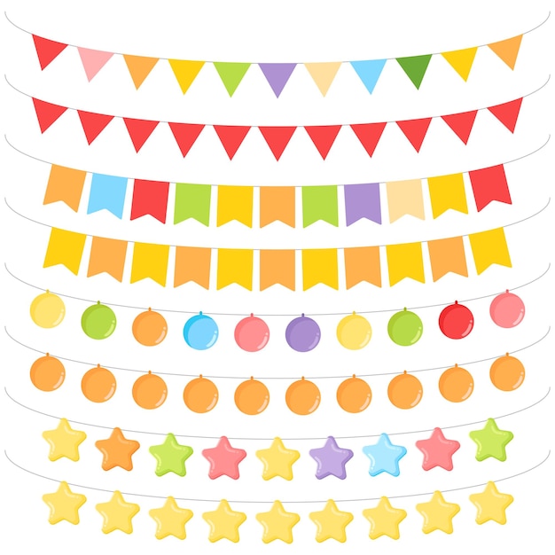 Colección de banderines de fiesta y decoración de fiestas ilustración vectorial