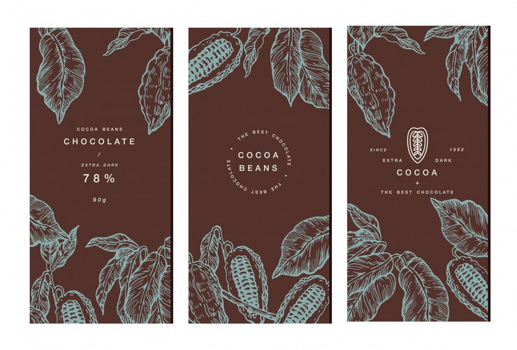 Colección de banner de árbol de grano de cacao. plantillas. Ilustración de estilo grabado. Granos de chocolate y cacao. ilustración