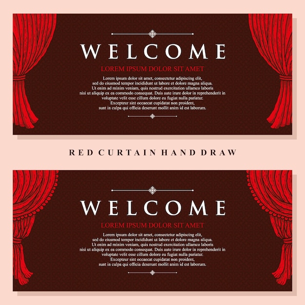 Colección de banner de fondo de invitación de bienvenida con cortina roja