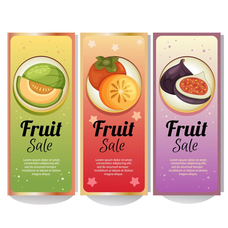Colección de banner de frutas coloridas con plantilla de higo melón