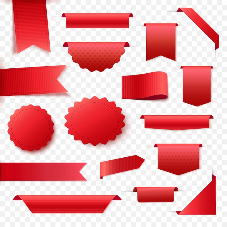 Vector colección de banners de cinta roja en blanco. etiquetas y etiquetas para cualquier diseño de promoción.