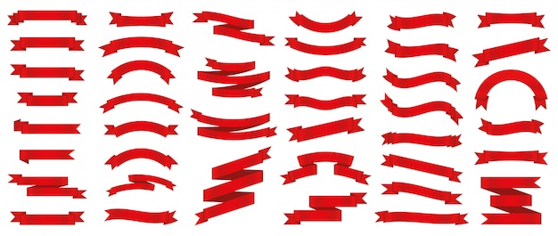 Vector colección de banners de cintas rojas diferentes.