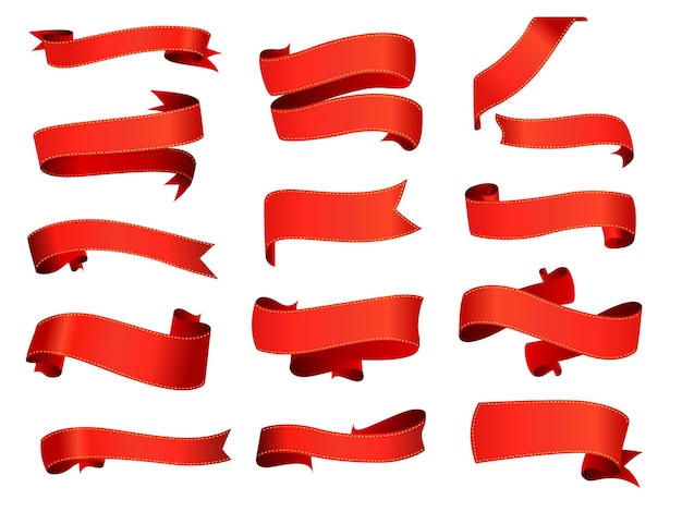 Colección de banners de cintas de seda roja