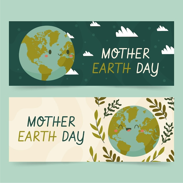 Vector colección de banners del día de la madre tierra dibujados a mano