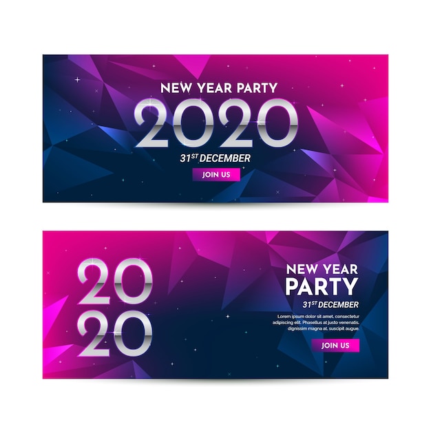 Vector colección de banners de fiesta de año nuevo 2020 de diseño plano