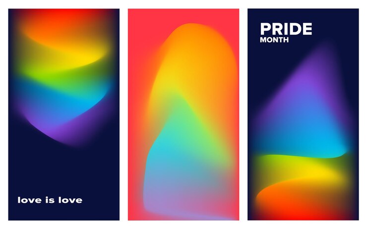 Vector colección de banners fluidos de arco iris abstracto ondas de gradiente líquido concepto del mes del orgullo lgbtq