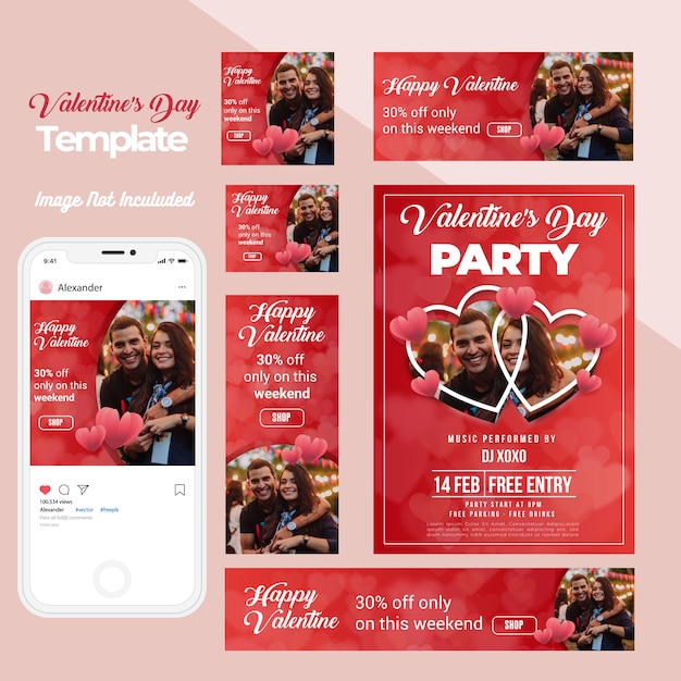 Vector colección de banners de instagram web de san valentín