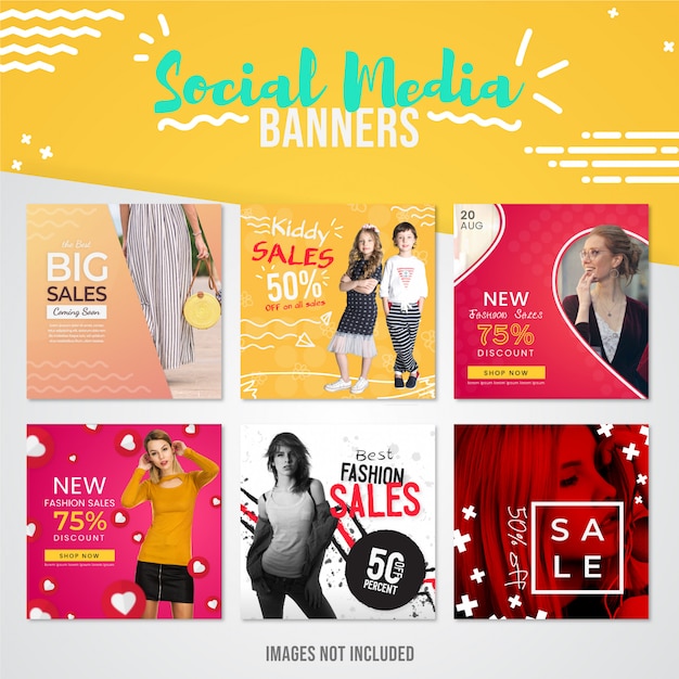 Colección de banners de medios sociales de ventas de moda moderna para usar en publicaciones de instagram para ofertas y ventas especiales
