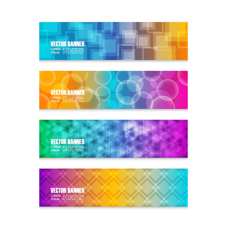 Vector colección de banners multicolor con formas geométricas
