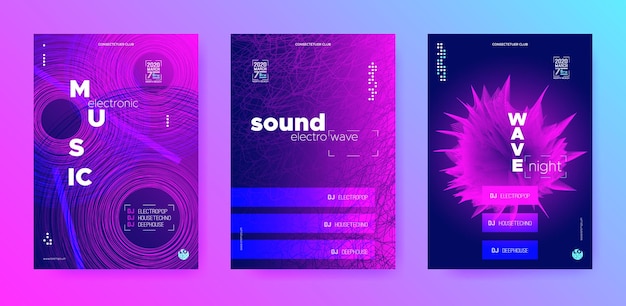 Colección de banners musicales para fiesta de música electrónica.