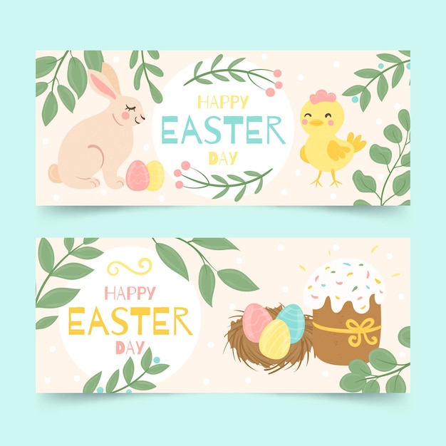 Colección de banners de pascua dibujados a mano