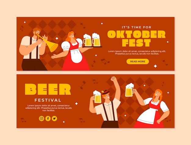 Vector colección de banners planos horizontales para la celebración del oktoberfest