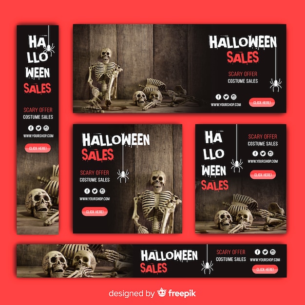 Vector colección de banners de rebajas web de halloween