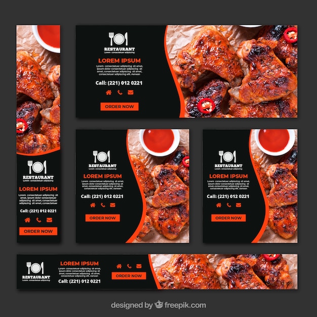 Vector colección de banners de restaurante asador con fotos