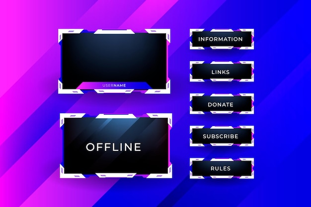 Colección de banners de twitch para el concepto de panel de transmisión en vivo