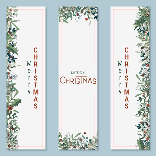 Colección de banners vectoriales de estilo floral retro de Navidad y año nuevo
