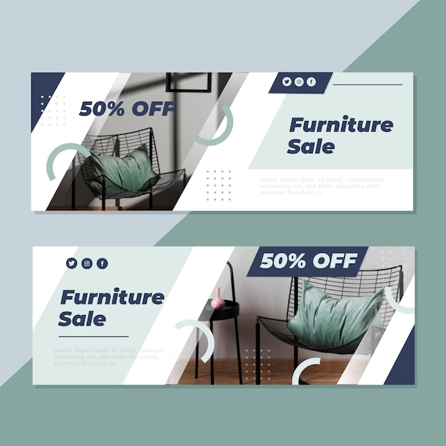 Colección de banners de venta de muebles con foto.