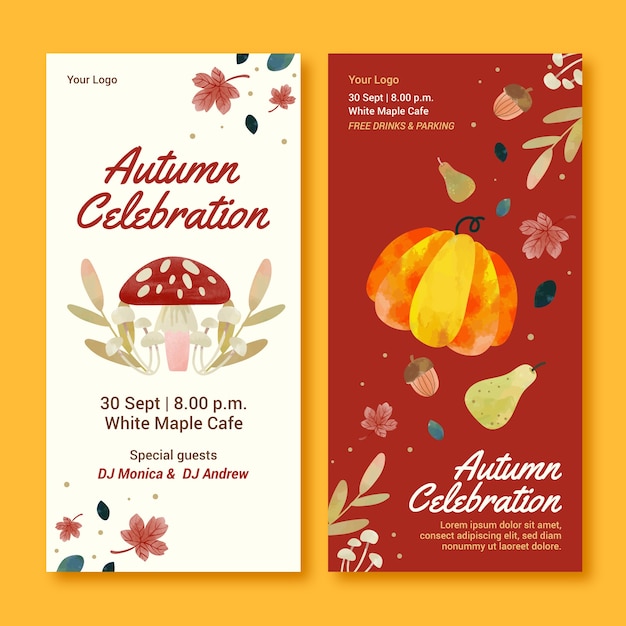 Colección de banners verticales planos para celebración de otoño