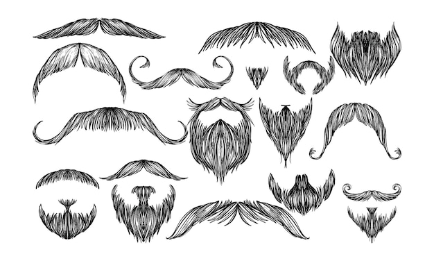 Vector colección de barbas dibujadas a mano.