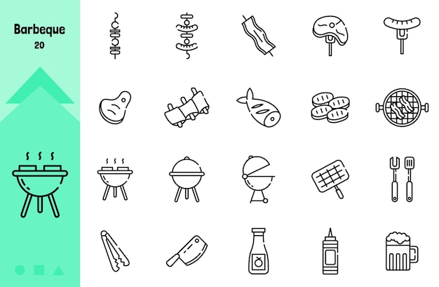 Colección de barbecue Icon Set Estilo Lineart