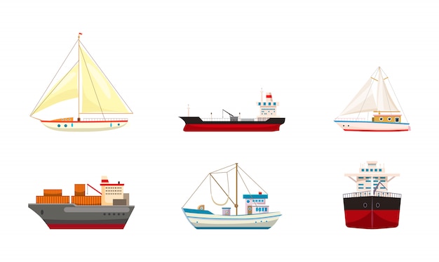Colección de barcos. Conjunto de dibujos animados de la nave