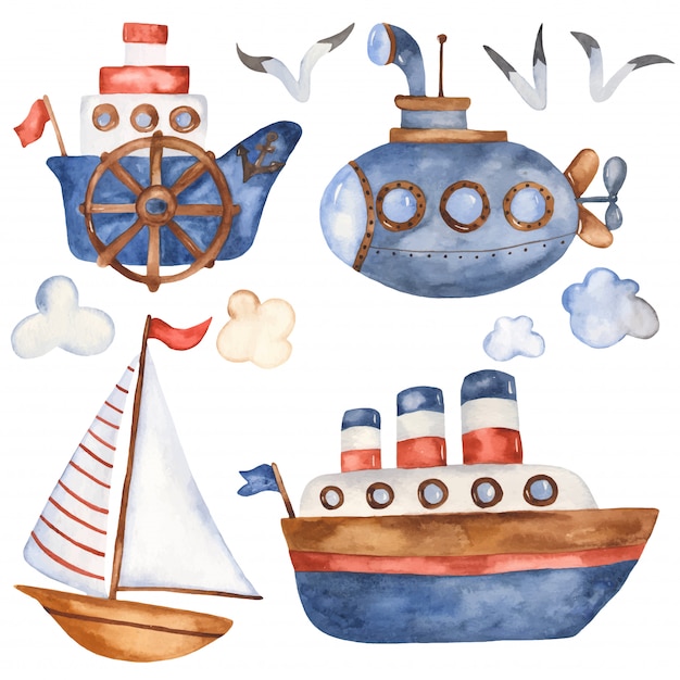 Colección de barcos de dibujos animados lindo