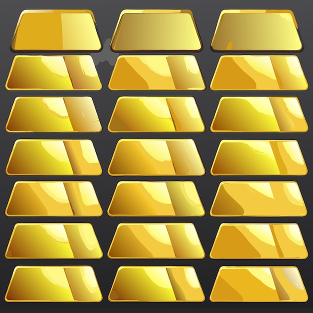 Colección de barras de oro con gradiente con efectos brillantes y diferentes tonos
