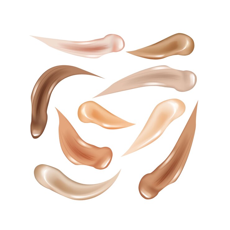 Vector colección de base líquida, trazos de frotis de corrector cosmético.