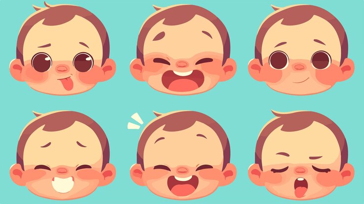 Vector una colección de bebés con diferentes expresiones