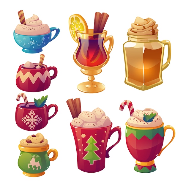 Colección de bebidas navideñas de dibujos animados