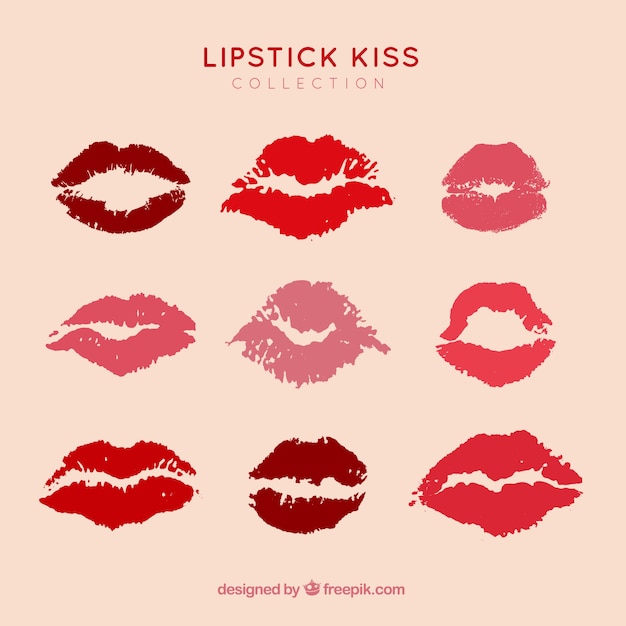 Colección de besos de labiales con gestos diferentes