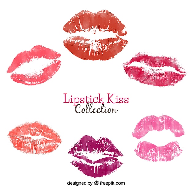 Colección de besos de lápiz labial en color rojo y rosa