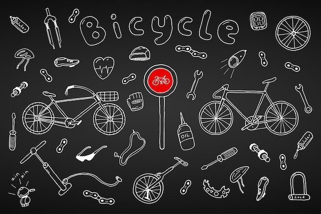 Colección de bicicletas en estilo doodle. Dibujado a mano.