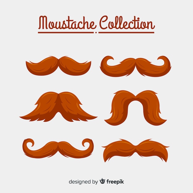 Colección de bigotes de movember en distintas formas en diseño plano