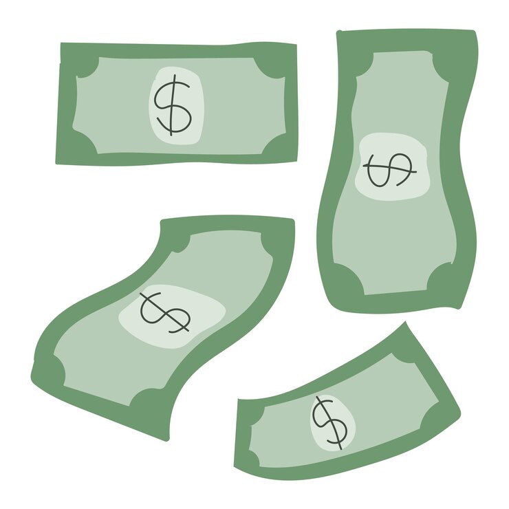 Una colección de billetes en efectivo de dinero en dólares con el signo de dólar en dólares Ilustración de dinero vectorial