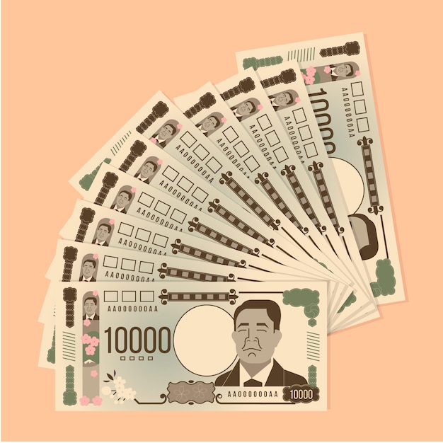 Vector colección de billetes de yenes de diseño plano