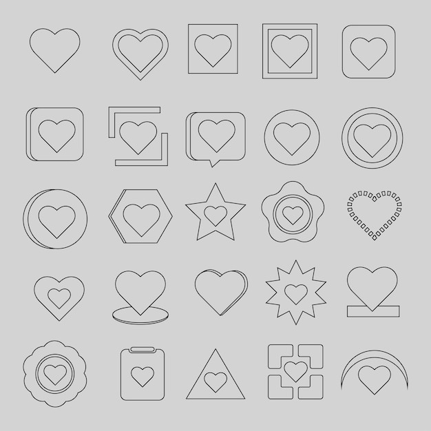 colección de bocetos de iconos de amor con diferentes formas