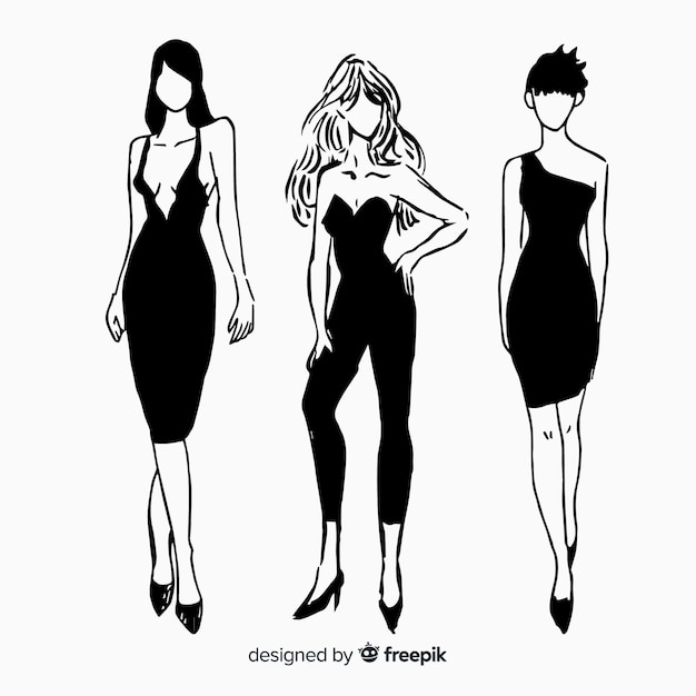 Vector colección de bocetos de modelos de moda