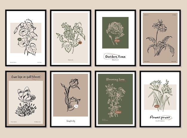 Colección bohemia de ilustraciones botánicas para galería de arte mural.